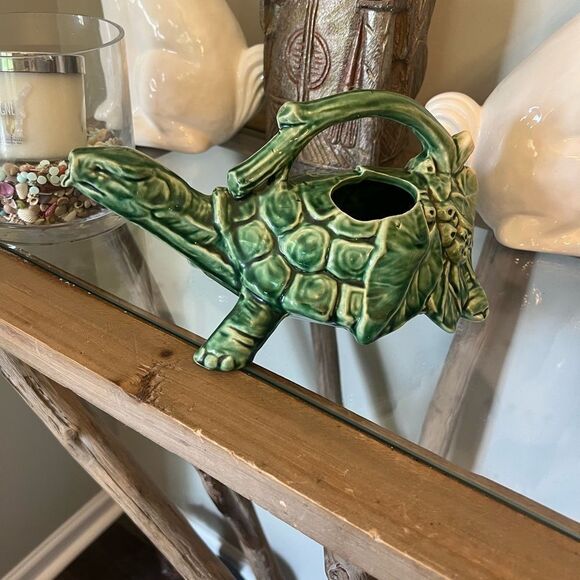 Vintage McCoy Made in The USA Green Turtle Shaped Ceramic watering pitcher. 90’s - Picture 5 of 9